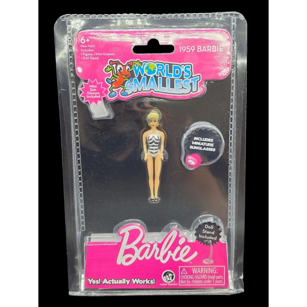 World's Smallest BARBIE DOLL (Classic 1959 Style Barbie) Black/White Swim Suit